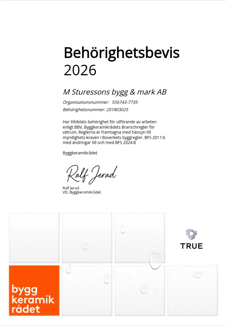Behörighetsbevis 2026 - M Sturessons bygg och mark AB